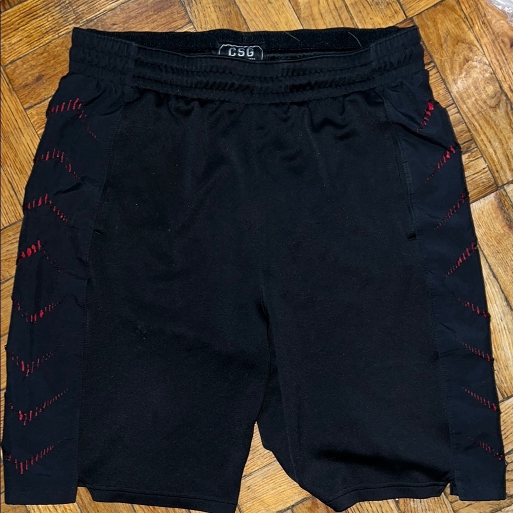 CSG Black Athletic Shorts with Red Accents